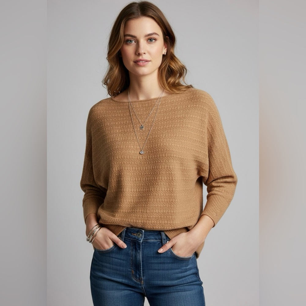 Cyrus Knits Caramel Textured Sweater Women’s XS Dolman Sleeve Boho Y2K Aesthetic